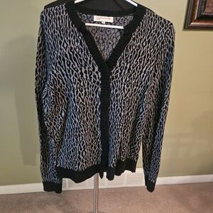 Jones New York Black & Gray Patterned V-Neck Cardigan Sweater